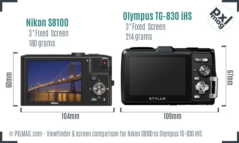 Nikon S8100 vs Olympus TG-830 iHS Screen and Viewfinder comparison