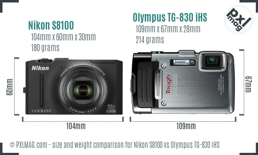 Nikon S8100 vs Olympus TG-830 iHS size comparison
