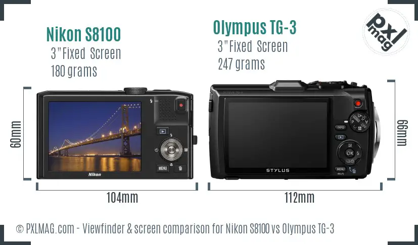 Nikon S8100 vs Olympus TG-3 Screen and Viewfinder comparison