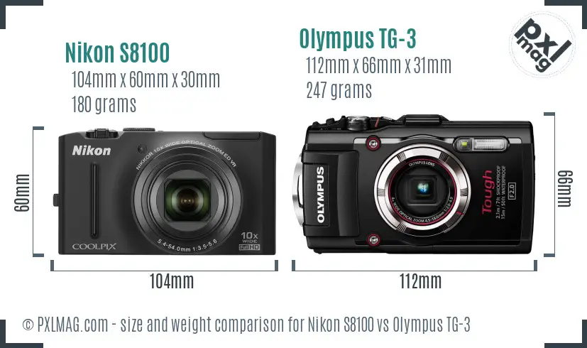 Nikon S8100 vs Olympus TG-3 size comparison