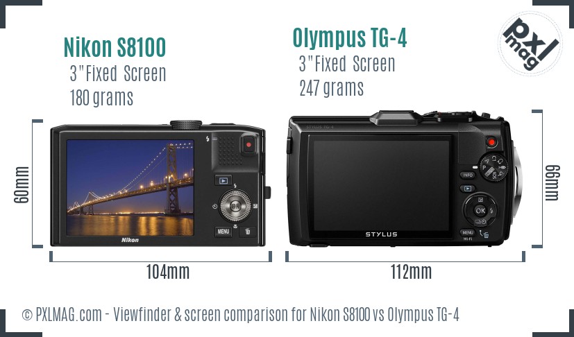 Nikon S8100 vs Olympus TG-4 Screen and Viewfinder comparison