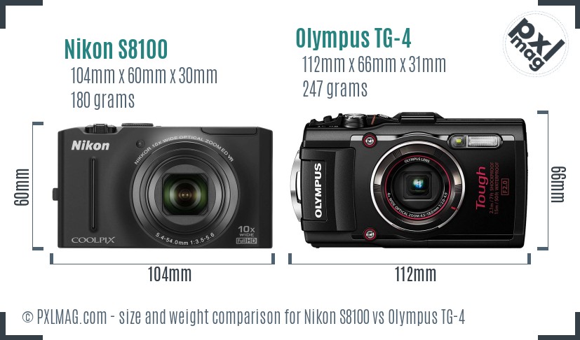 Nikon S8100 vs Olympus TG-4 size comparison