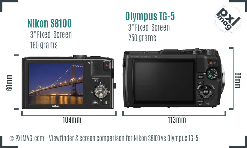 Nikon S8100 vs Olympus TG-5 Screen and Viewfinder comparison