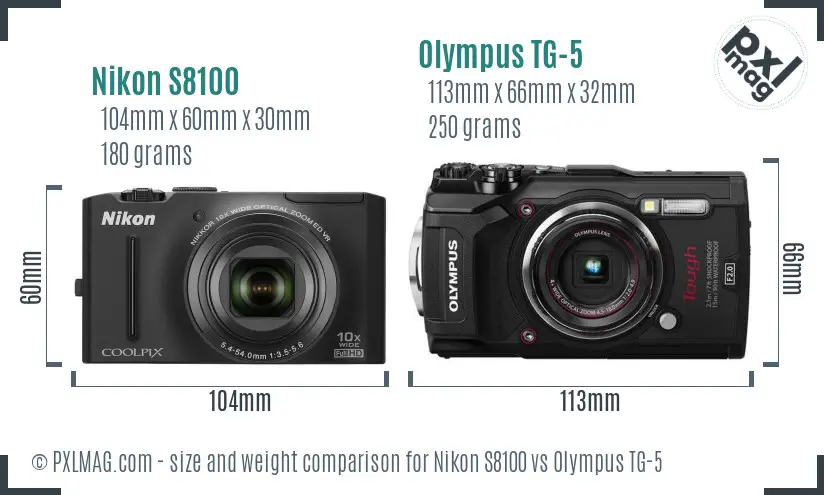 Nikon S8100 vs Olympus TG-5 size comparison