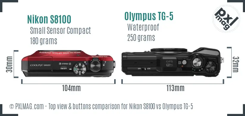 Nikon S8100 vs Olympus TG-5 top view buttons comparison