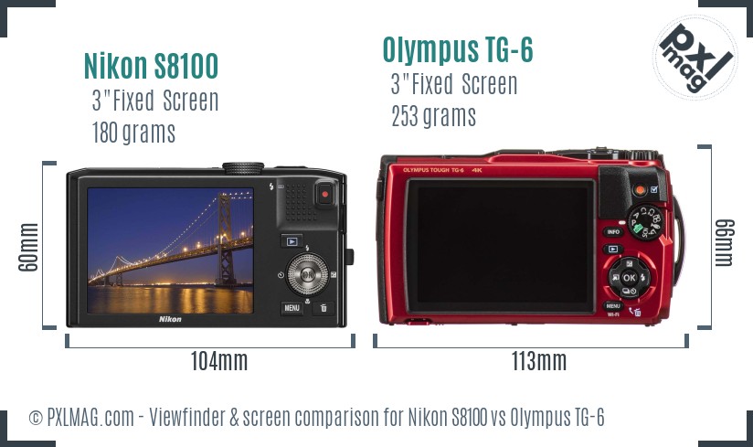 Nikon S8100 vs Olympus TG-6 Screen and Viewfinder comparison