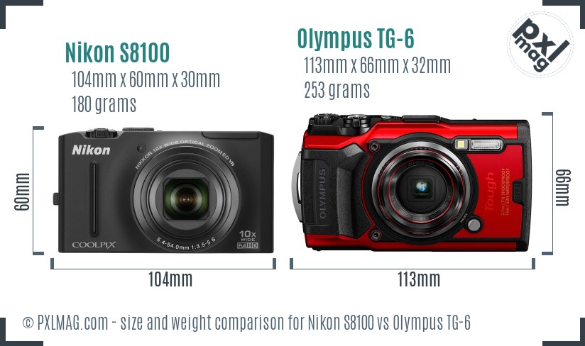 Nikon S8100 vs Olympus TG-6 size comparison