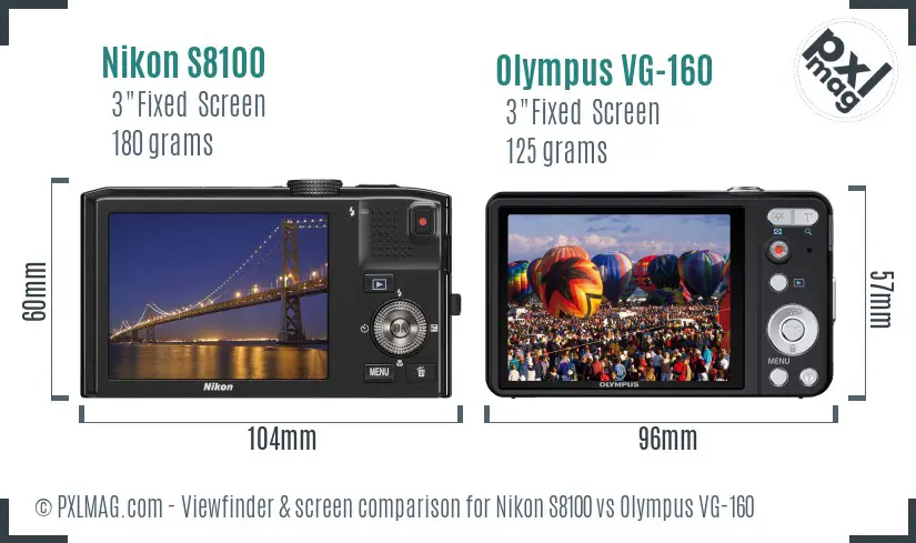 Nikon S8100 vs Olympus VG-160 Screen and Viewfinder comparison