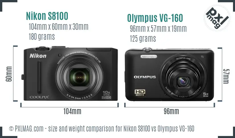 Nikon S8100 vs Olympus VG-160 size comparison