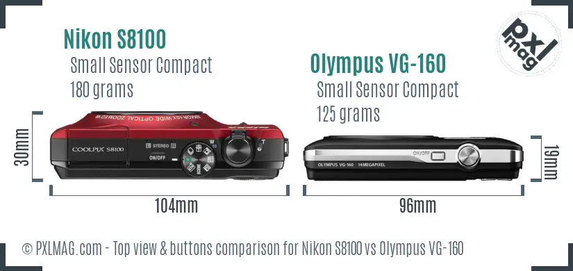 Nikon S8100 vs Olympus VG-160 top view buttons comparison