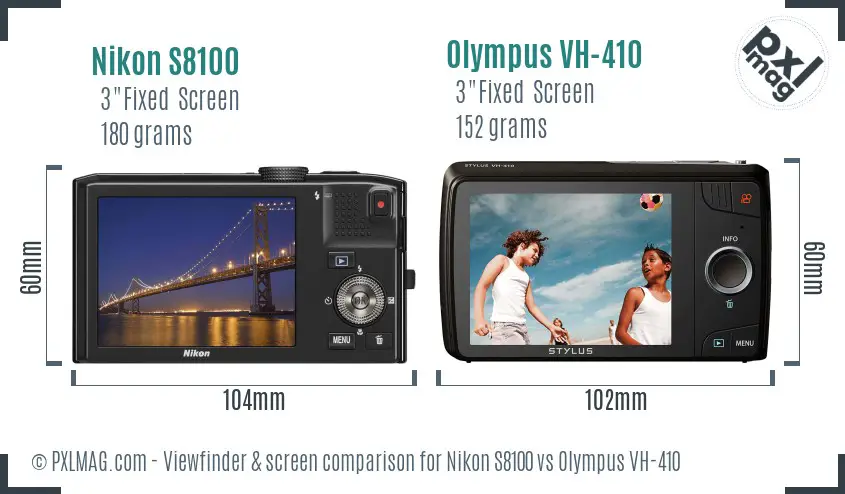 Nikon S8100 vs Olympus VH-410 Screen and Viewfinder comparison Nikon S8100 vs Olympus VH-410 Screen and Viewfinder comparison