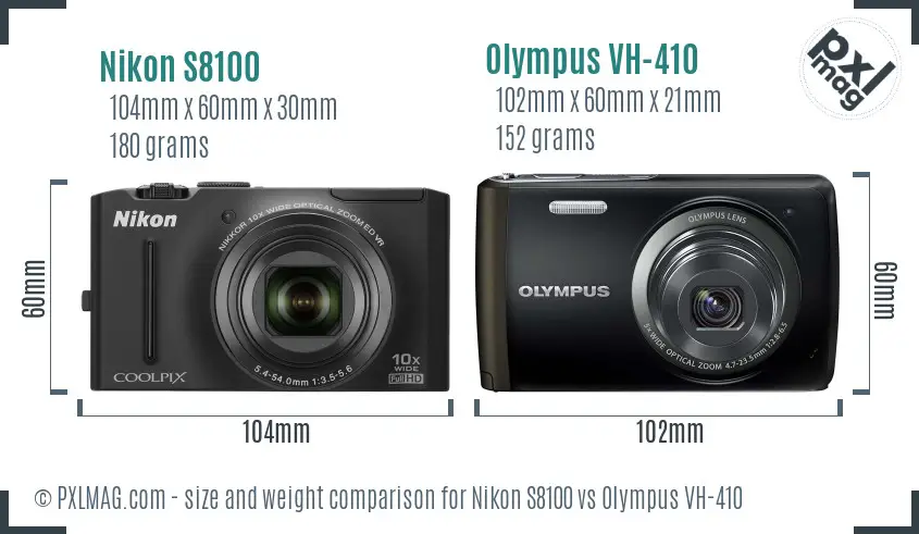 Nikon S8100 vs Olympus VH-410 size comparison Nikon S8100 vs Olympus VH-410 size comparison