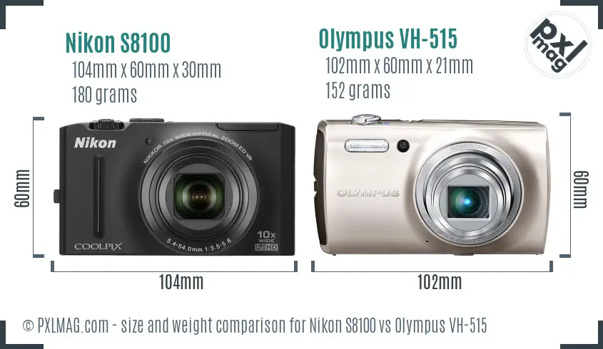 Nikon S8100 vs Olympus VH-515 size comparison