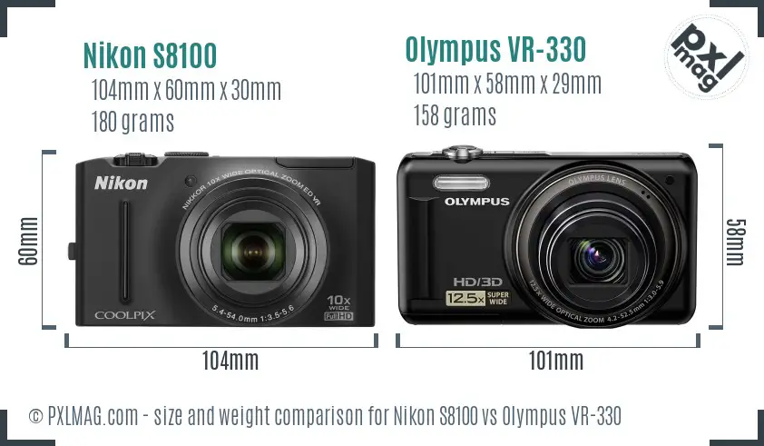 Nikon S8100 vs Olympus VR-330 size comparison Nikon S8100 vs Olympus VR-330 size comparison