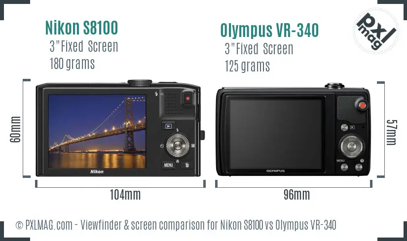 Nikon S8100 vs Olympus VR-340 Screen and Viewfinder comparison