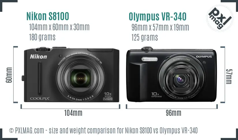 Nikon S8100 vs Olympus VR-340 size comparison