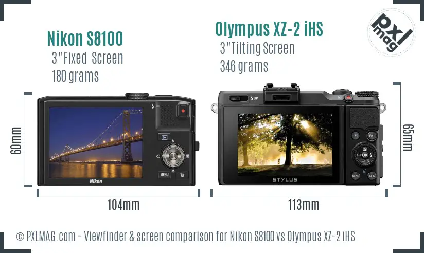 Nikon S8100 vs Olympus XZ-2 iHS Screen and Viewfinder comparison