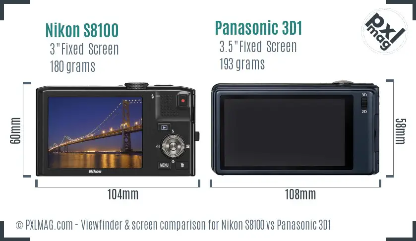Nikon S8100 vs Panasonic 3D1 Screen and Viewfinder comparison
