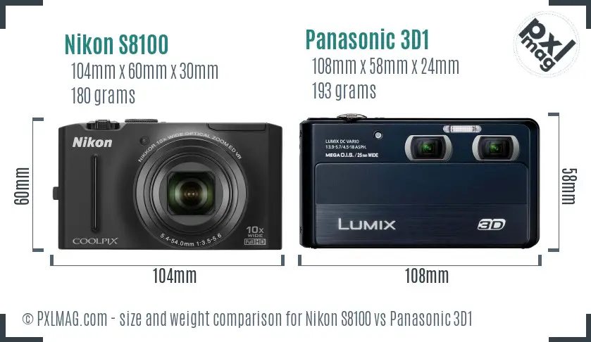 Nikon S8100 vs Panasonic 3D1 size comparison