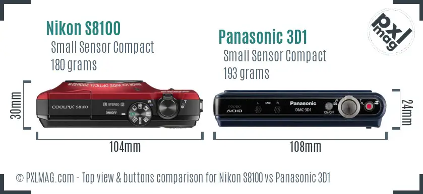 Nikon S8100 vs Panasonic 3D1 top view buttons comparison
