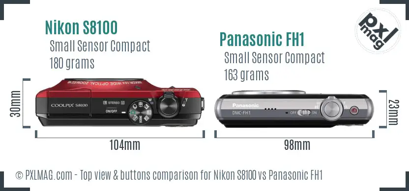 Nikon S8100 vs Panasonic FH1 top view buttons comparison Nikon S8100 vs Panasonic FH1 top view buttons comparison