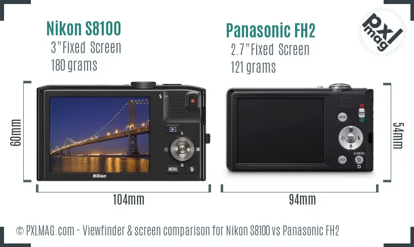 Nikon S8100 vs Panasonic FH2 Screen and Viewfinder comparison