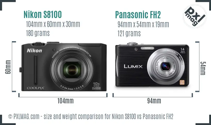 Nikon S8100 vs Panasonic FH2 size comparison