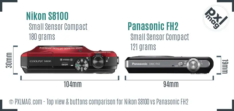 Nikon S8100 vs Panasonic FH2 top view buttons comparison