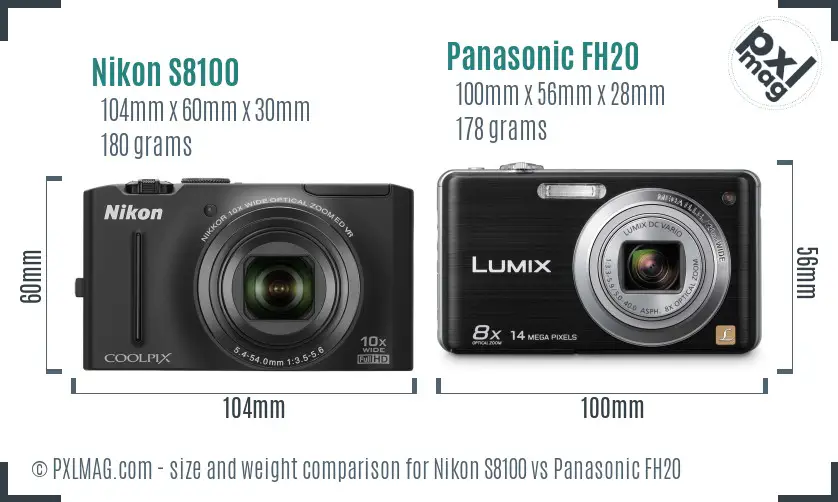Nikon S8100 vs Panasonic FH20 size comparison