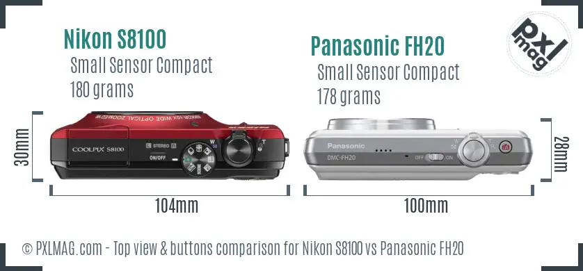 Nikon S8100 vs Panasonic FH20 top view buttons comparison
