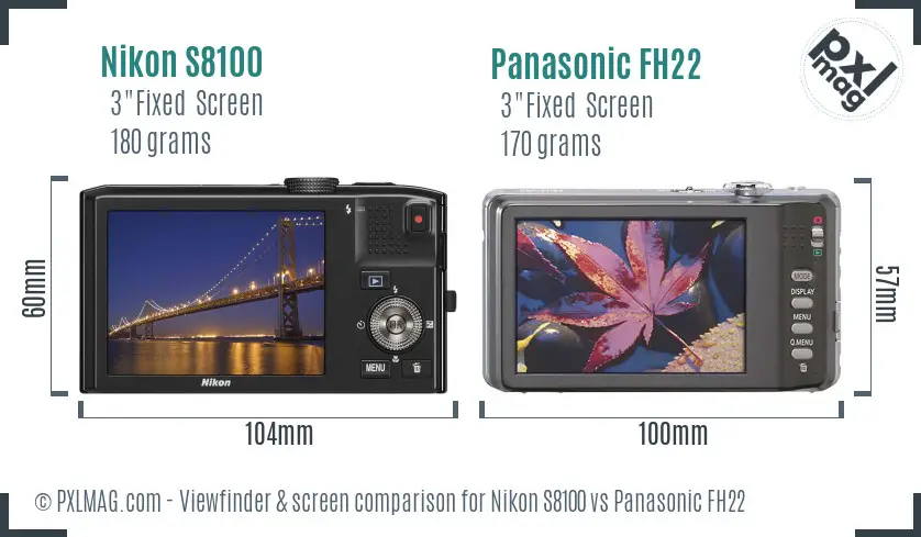 Nikon S8100 vs Panasonic FH22 Screen and Viewfinder comparison