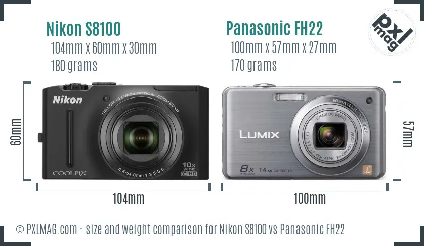 Nikon S8100 vs Panasonic FH22 size comparison