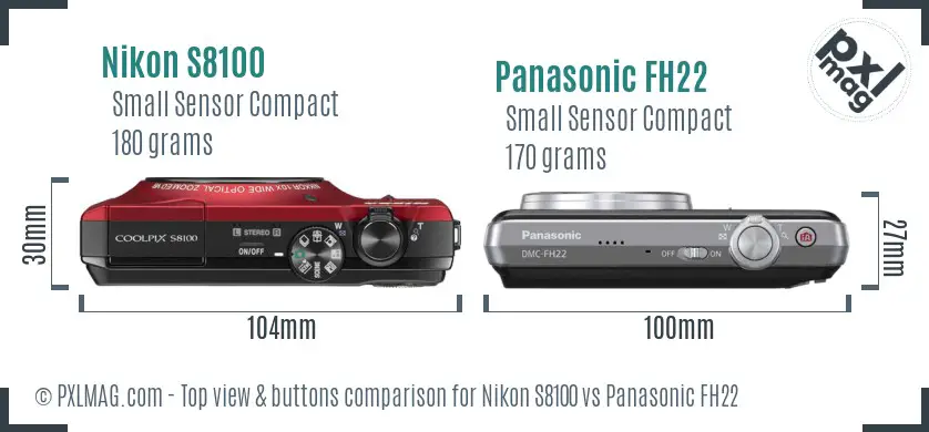 Nikon S8100 vs Panasonic FH22 top view buttons comparison