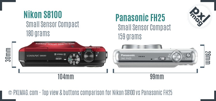 Nikon S8100 vs Panasonic FH25 top view buttons comparison
