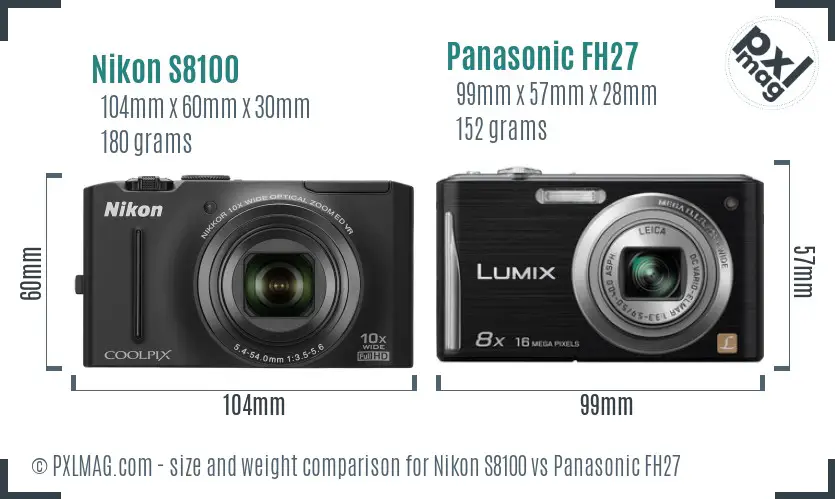 Nikon S8100 vs Panasonic FH27 size comparison