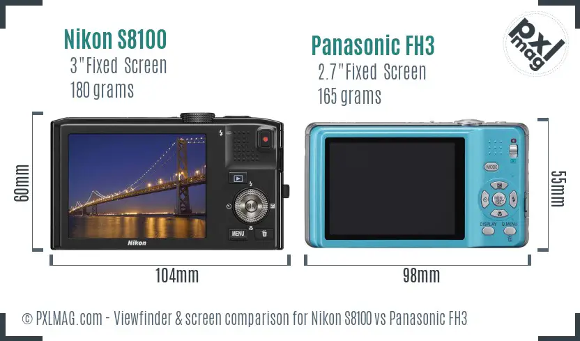 Nikon S8100 vs Panasonic FH3 Screen and Viewfinder comparison