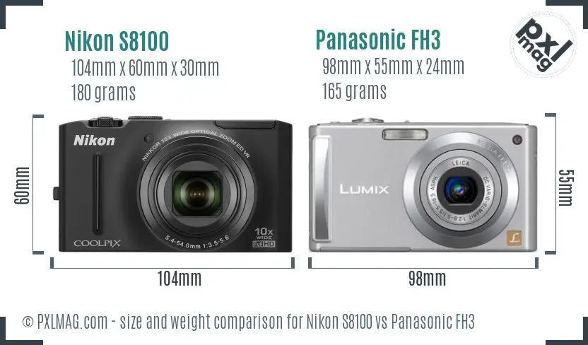 Nikon S8100 vs Panasonic FH3 size comparison