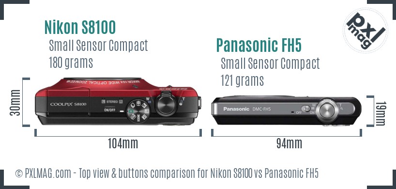 Nikon S8100 vs Panasonic FH5 top view buttons comparison