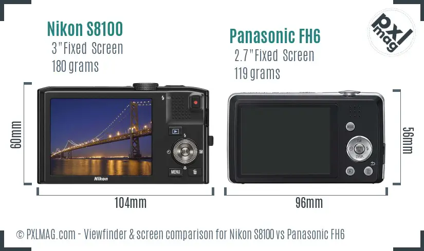 Nikon S8100 vs Panasonic FH6 Screen and Viewfinder comparison