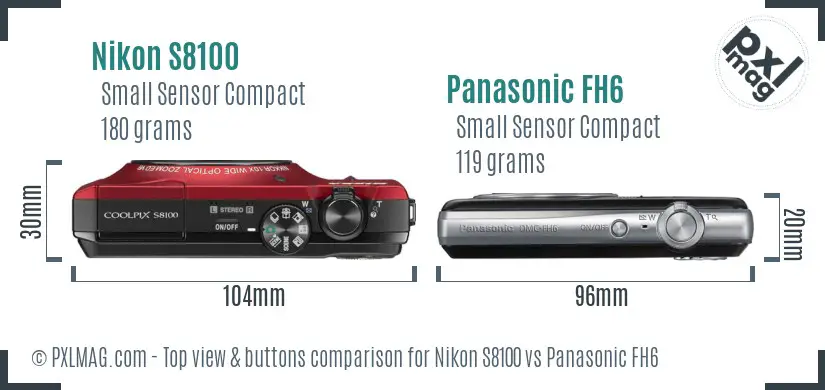 Nikon S8100 vs Panasonic FH6 top view buttons comparison