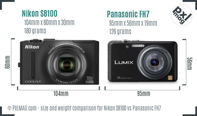 Nikon S8100 vs Panasonic FH7 size comparison