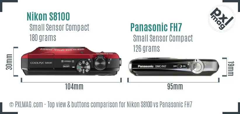 Nikon S8100 vs Panasonic FH7 top view buttons comparison