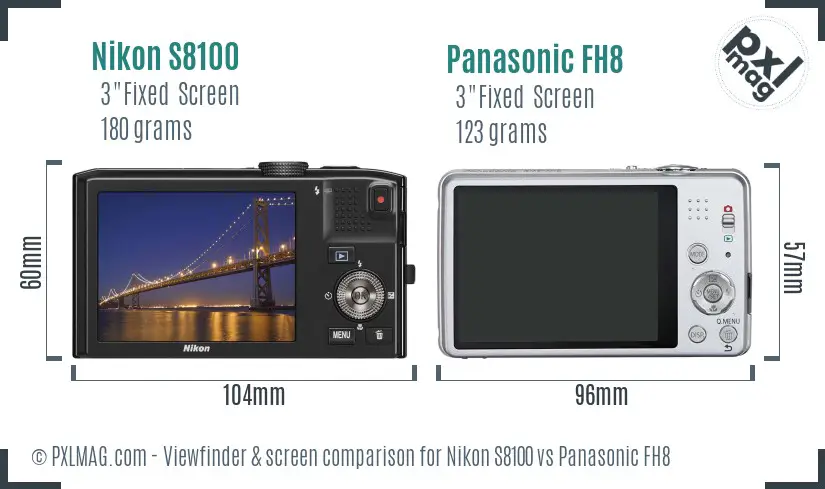 Nikon S8100 vs Panasonic FH8 Screen and Viewfinder comparison