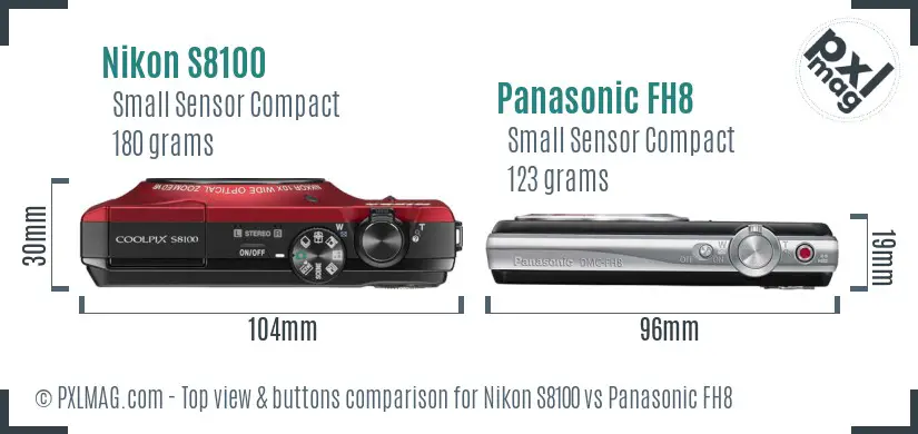 Nikon S8100 vs Panasonic FH8 top view buttons comparison