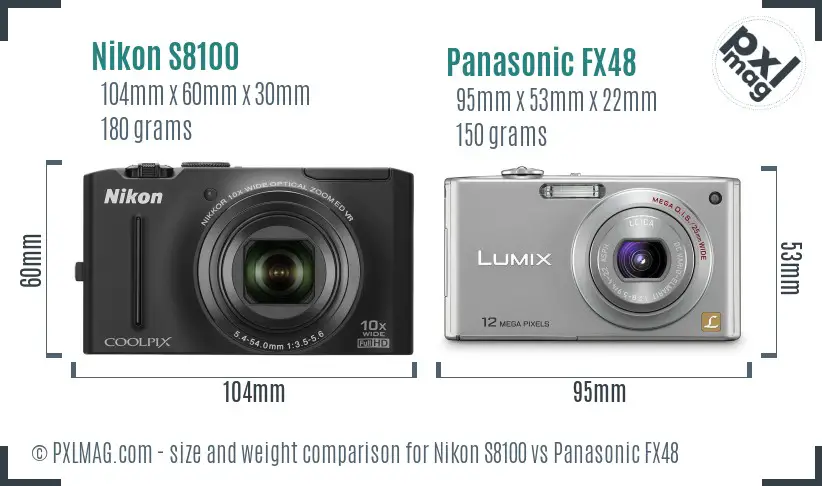 Nikon S8100 vs Panasonic FX48 size comparison