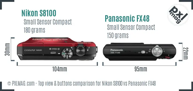 Nikon S8100 vs Panasonic FX48 top view buttons comparison