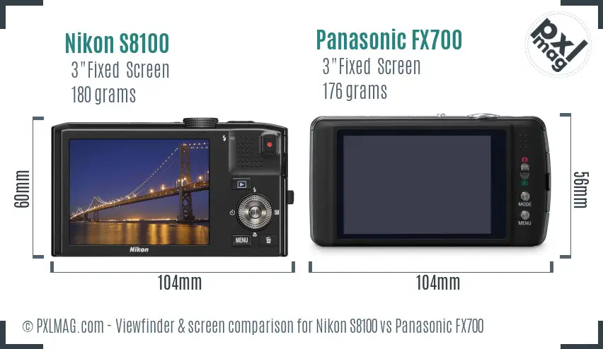Nikon S8100 vs Panasonic FX700 Screen and Viewfinder comparison