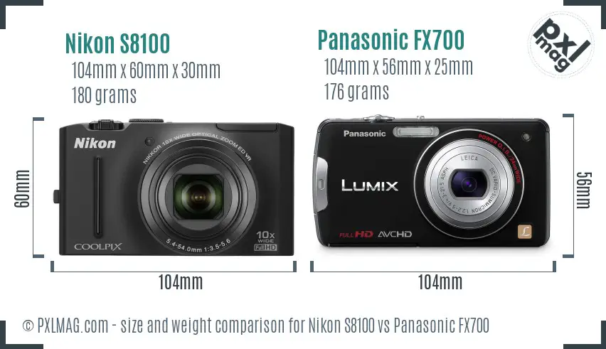 Nikon S8100 vs Panasonic FX700 size comparison