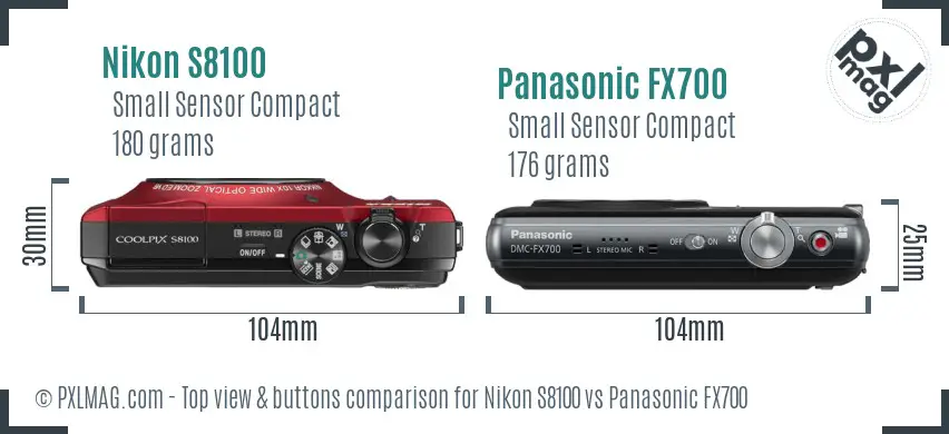 Nikon S8100 vs Panasonic FX700 top view buttons comparison