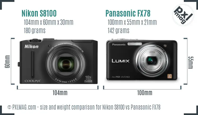 Nikon S8100 vs Panasonic FX78 size comparison Nikon S8100 vs Panasonic FX78 size comparison
